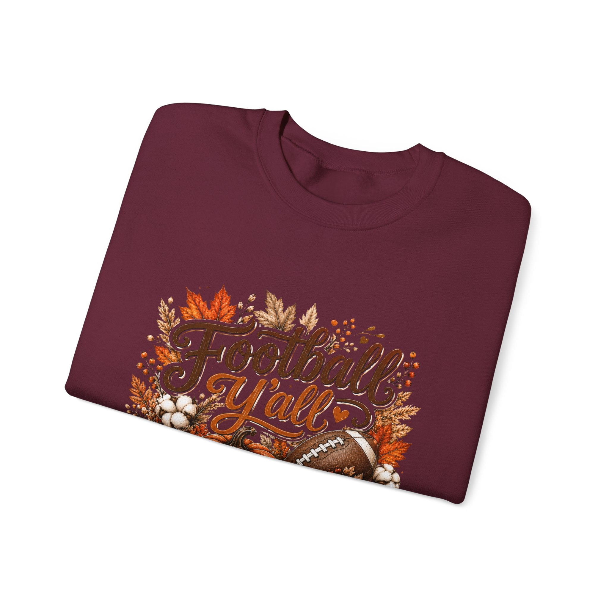 Football Y'all Sweatshirt — Fall Pumpkin & Plaid Game Day Crewneck