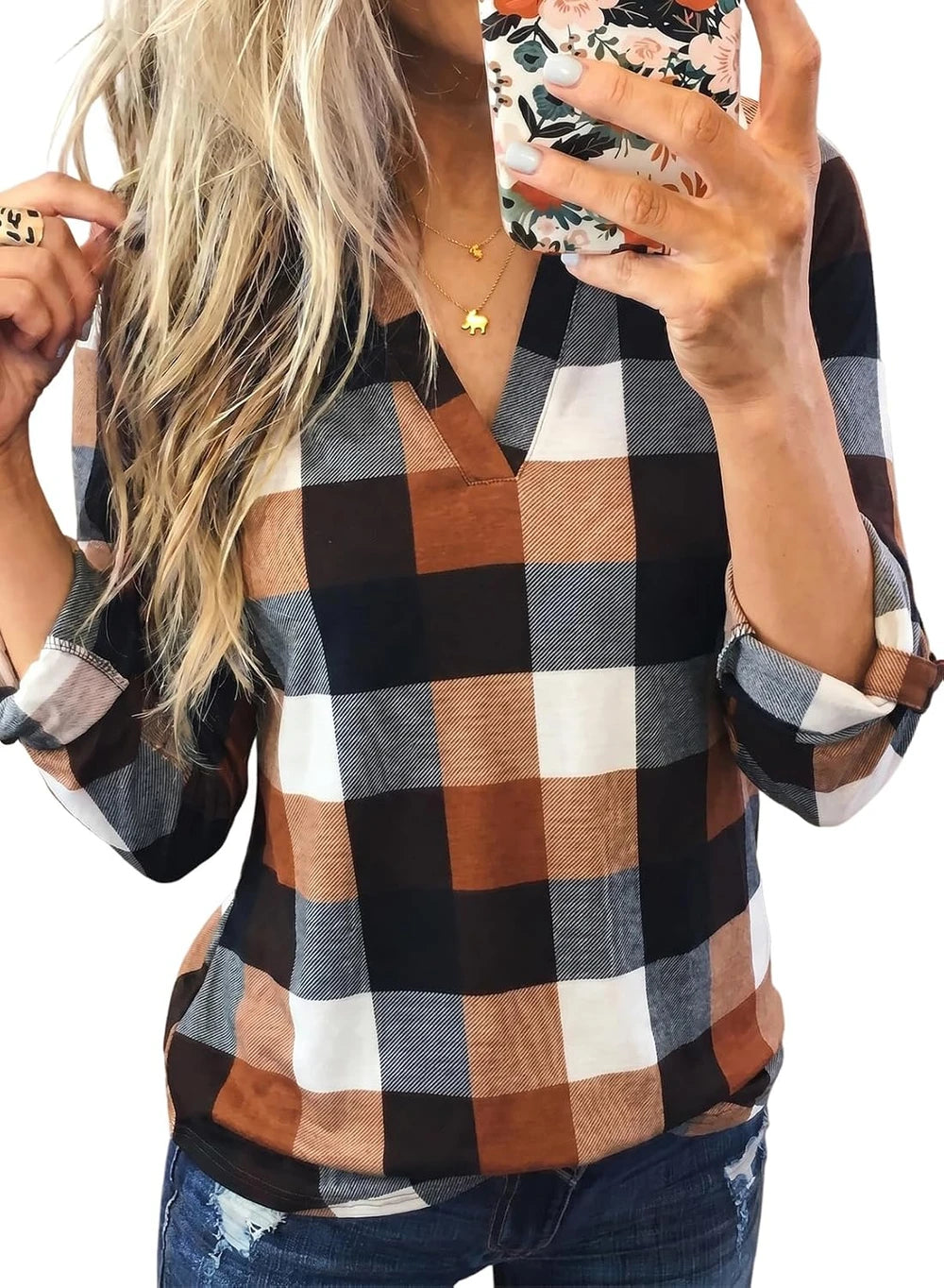 Plaid Cotton Cuffed Sleeve Shirt