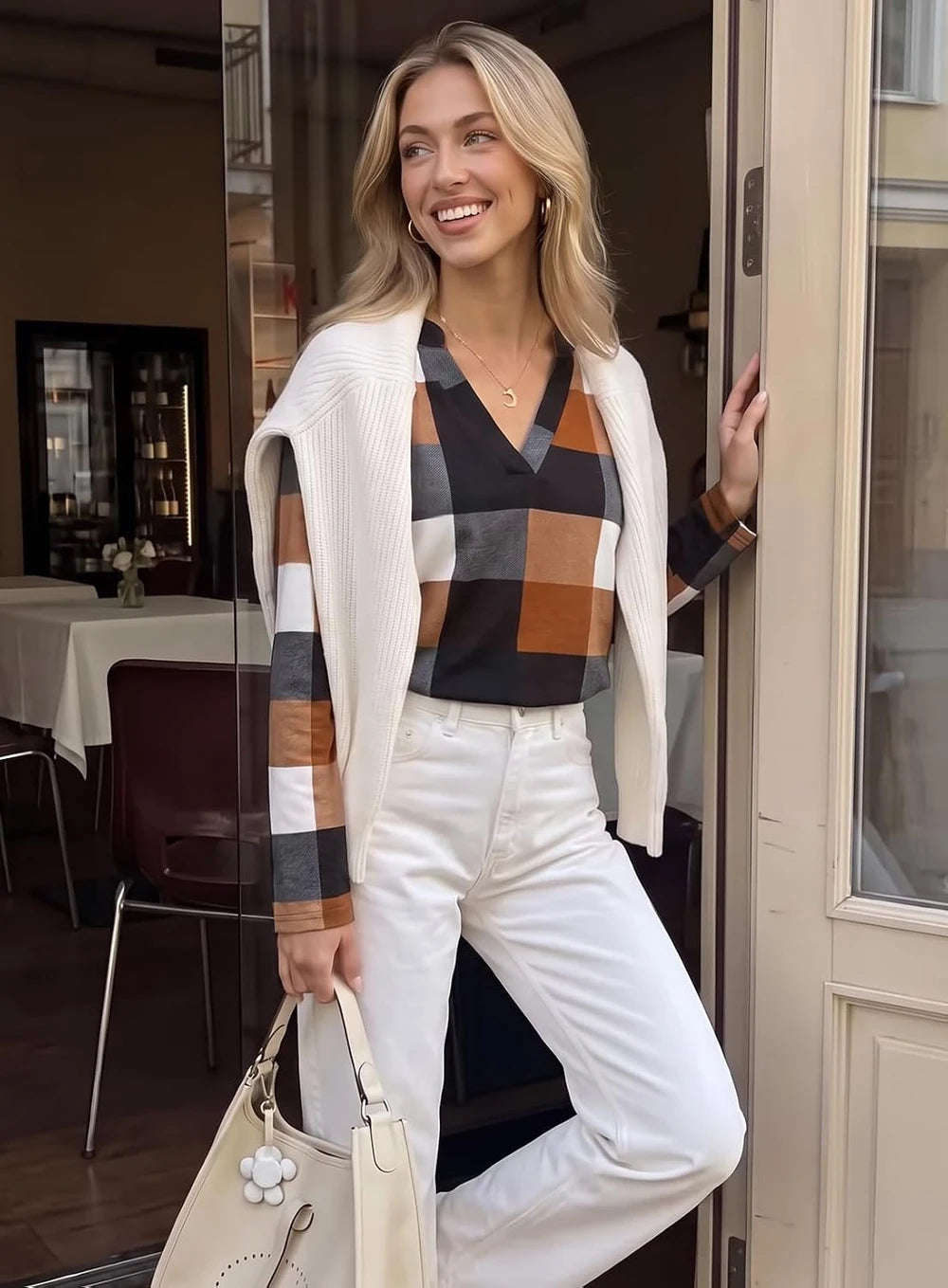 Plaid Cotton Cuffed Sleeve Shirt