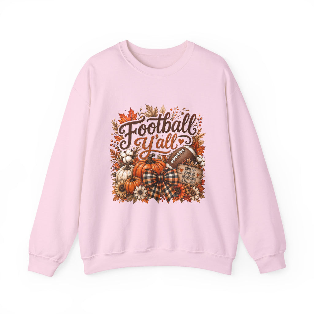 Football Y'all Sweatshirt — Fall Pumpkin & Plaid Game Day Crewneck