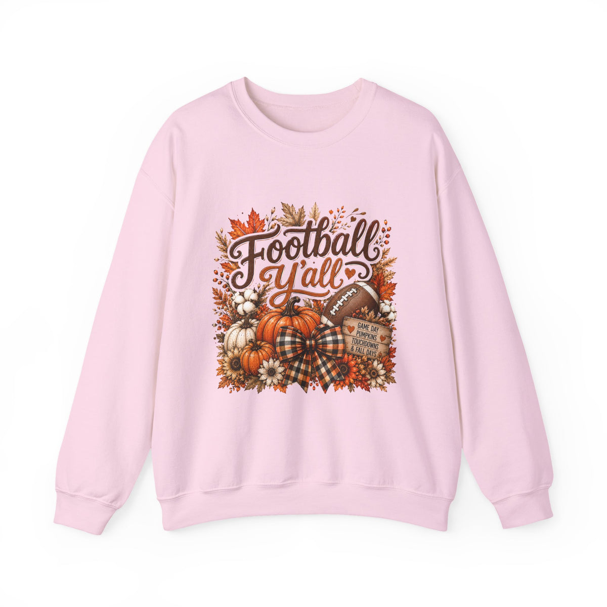 Football Y'all Sweatshirt — Fall Pumpkin & Plaid Game Day Crewneck