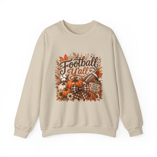 Football Y'all Sweatshirt — Fall Pumpkin & Plaid Game Day Crewneck