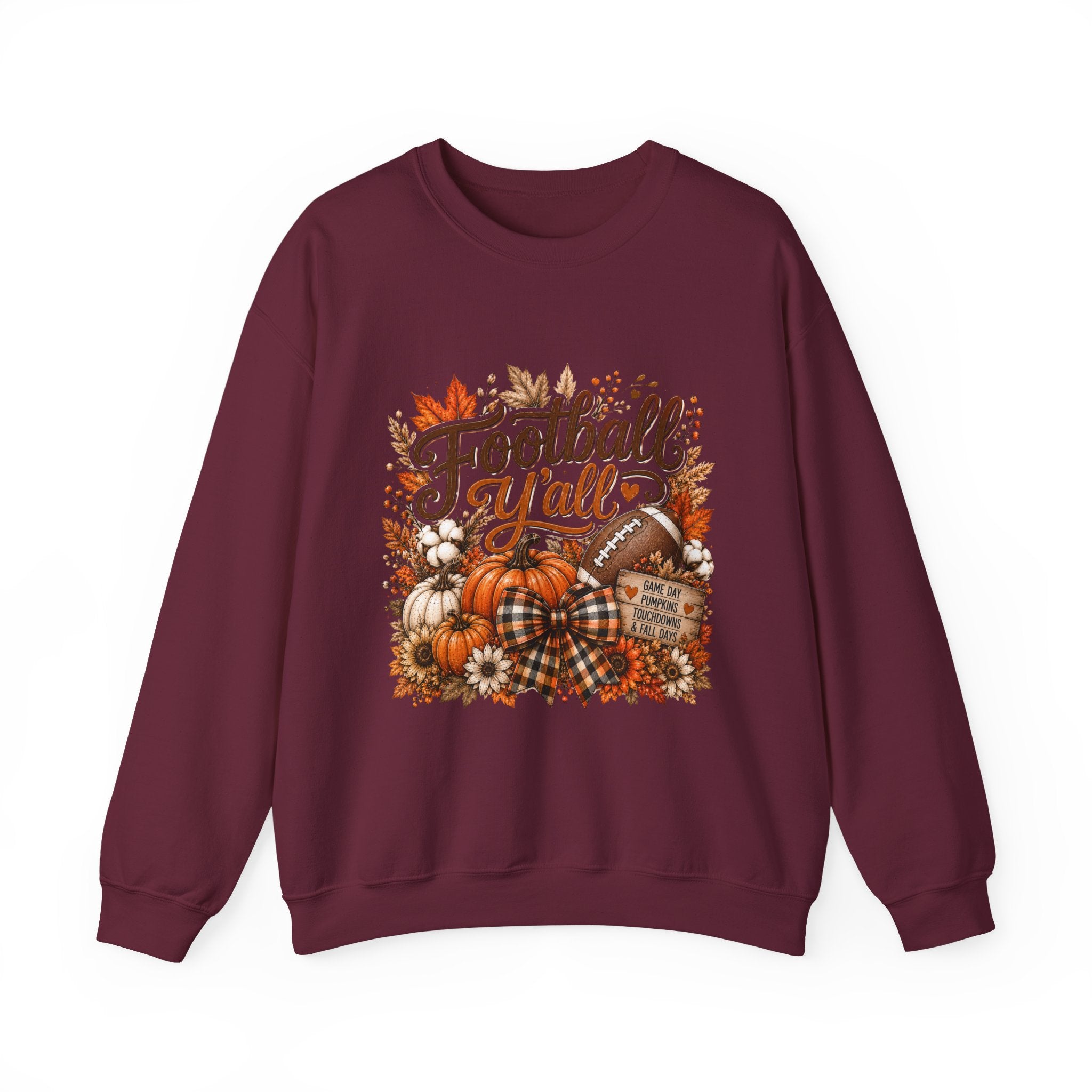 Football Y'all Sweatshirt — Fall Pumpkin & Plaid Game Day Crewneck