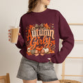 Autumn Girly Sweatshirt - Cozy Fall Pumpkin & Leaves Crewneck