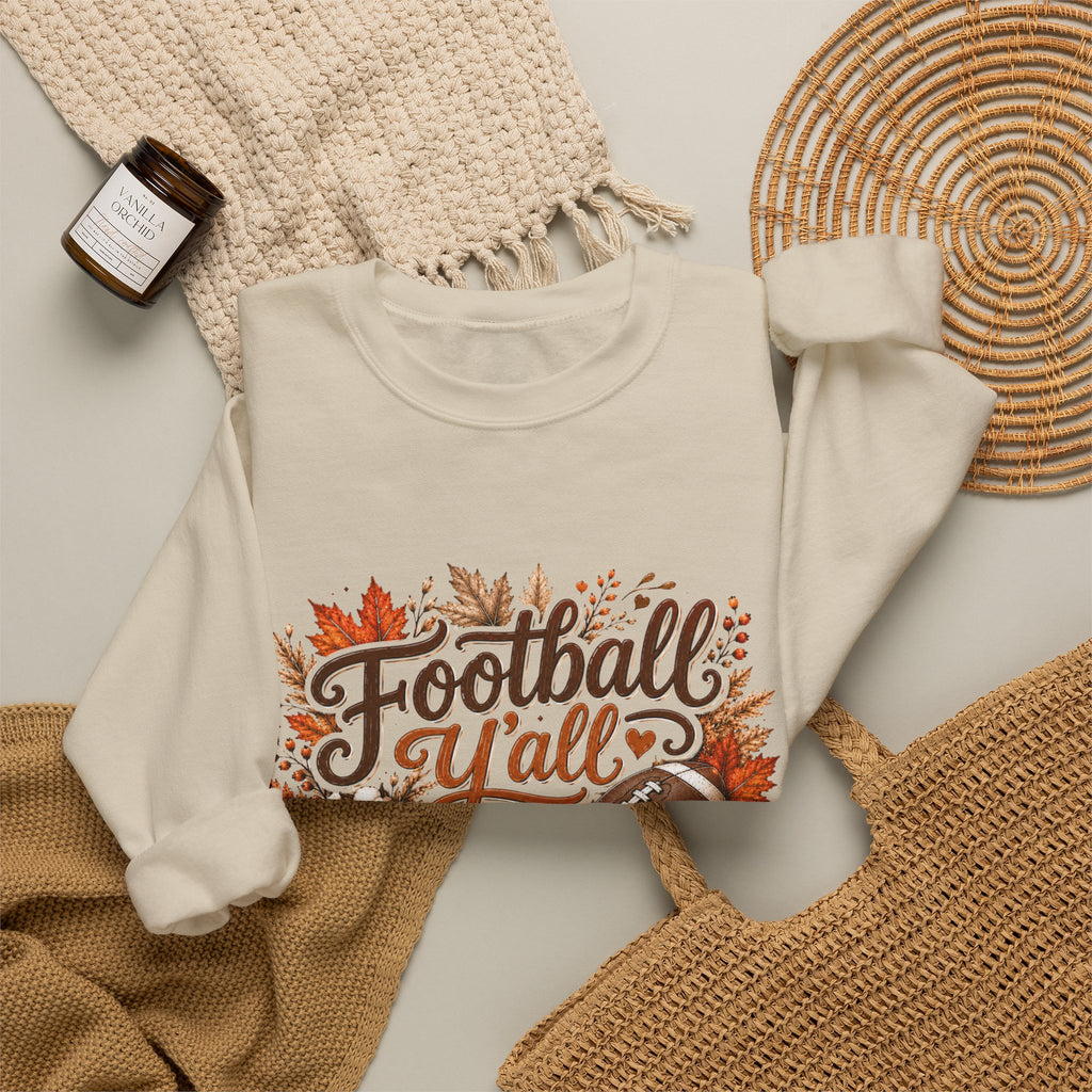Football Y'all Sweatshirt — Fall Pumpkin & Plaid Game Day Crewneck