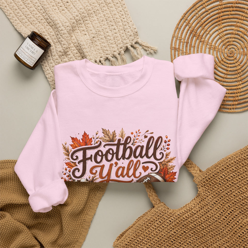 Football Y'all Sweatshirt — Fall Pumpkin & Plaid Game Day Crewneck