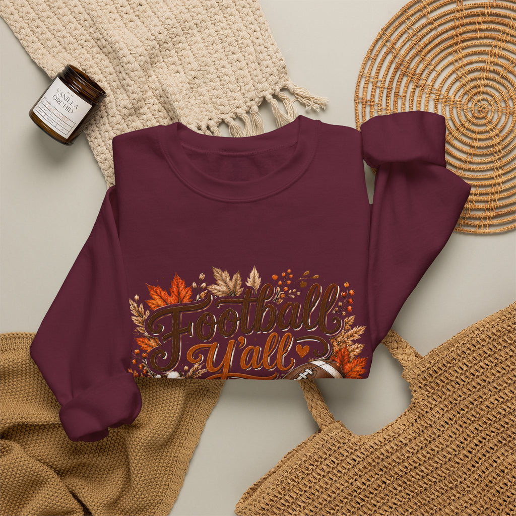 Football Y'all Sweatshirt — Fall Pumpkin & Plaid Game Day Crewneck